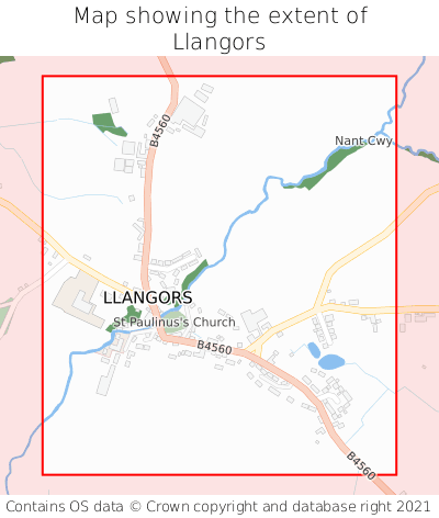 Map showing extent of Llangors as bounding box