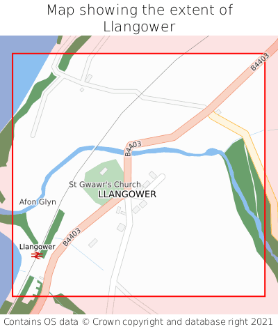 Map showing extent of Llangower as bounding box