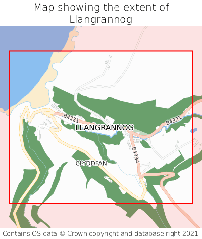 Map showing extent of Llangrannog as bounding box