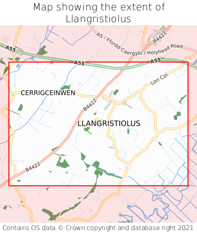 Map showing extent of Llangristiolus as bounding box