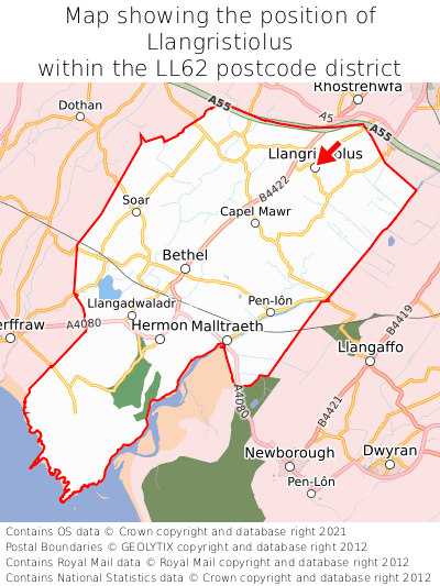 Map showing location of Llangristiolus within LL62