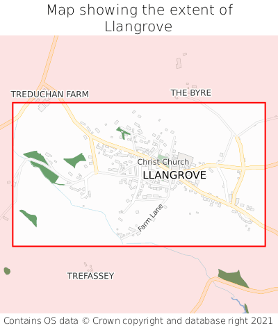 Map showing extent of Llangrove as bounding box