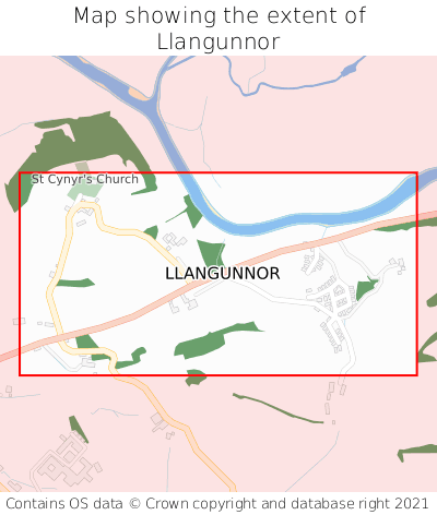 Map showing extent of Llangunnor as bounding box