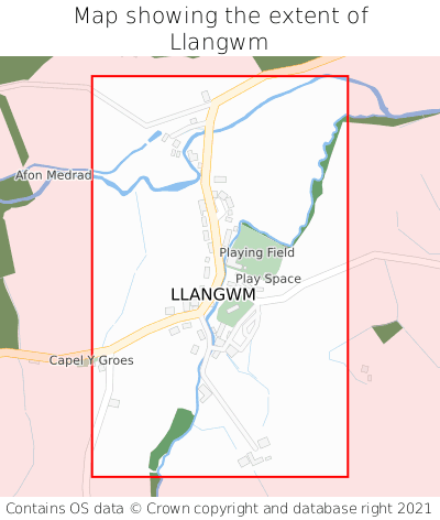 Map showing extent of Llangwm as bounding box