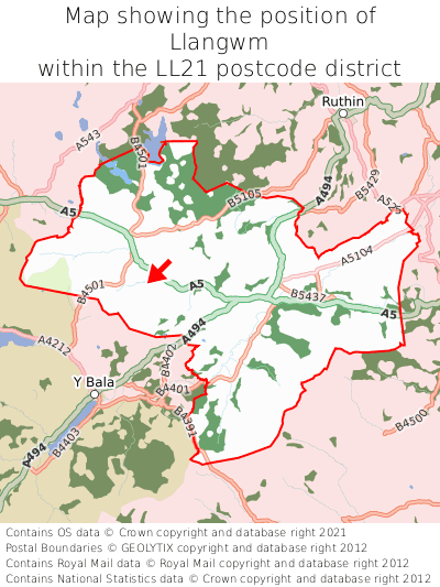 Map showing location of Llangwm within LL21
