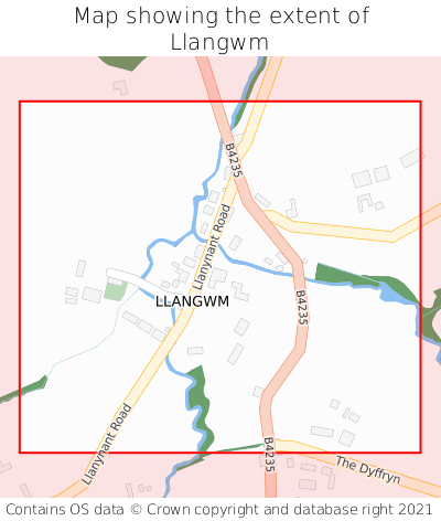 Map showing extent of Llangwm as bounding box