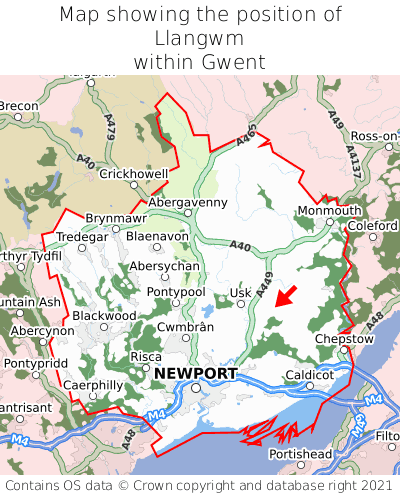 Map showing location of Llangwm within Gwent
