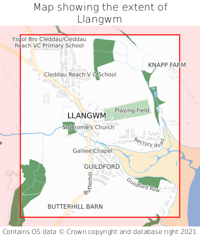 Map showing extent of Llangwm as bounding box