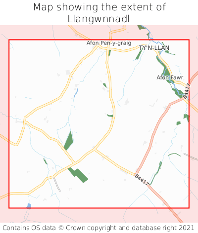 Map showing extent of Llangwnnadl as bounding box