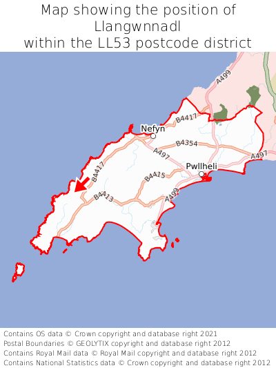 Map showing location of Llangwnnadl within LL53