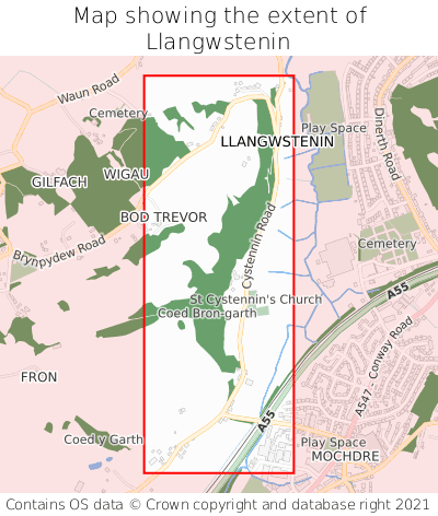 Map showing extent of Llangwstenin as bounding box