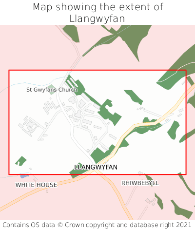 Map showing extent of Llangwyfan as bounding box
