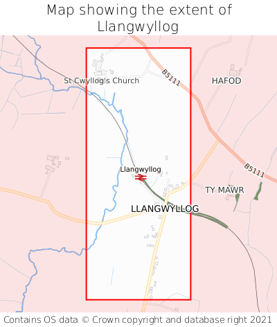 Map showing extent of Llangwyllog as bounding box