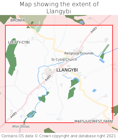 Map showing extent of Llangybi as bounding box