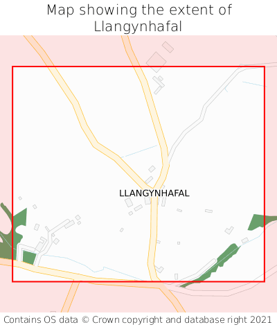 Map showing extent of Llangynhafal as bounding box