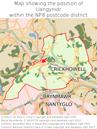 Map showing location of Llangynidr within NP8