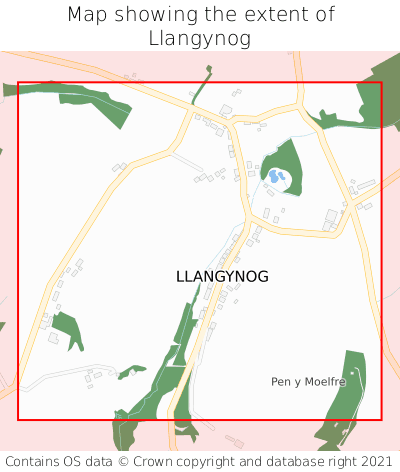 Map showing extent of Llangynog as bounding box