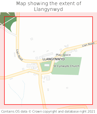 Map showing extent of Llangynwyd as bounding box
