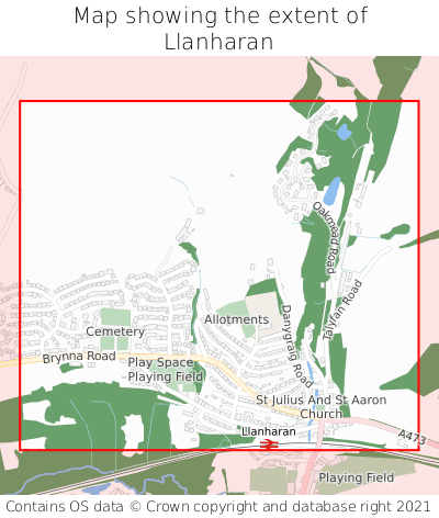 Map showing extent of Llanharan as bounding box