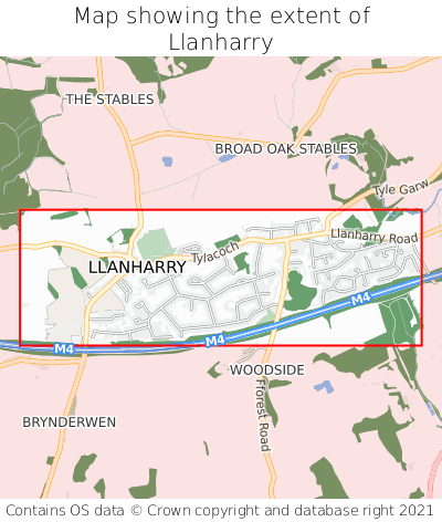 Map showing extent of Llanharry as bounding box