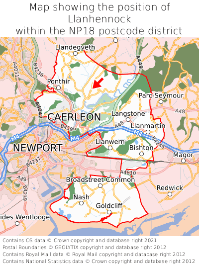 Map showing location of Llanhennock within NP18