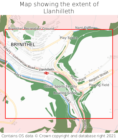 Map showing extent of Llanhilleth as bounding box