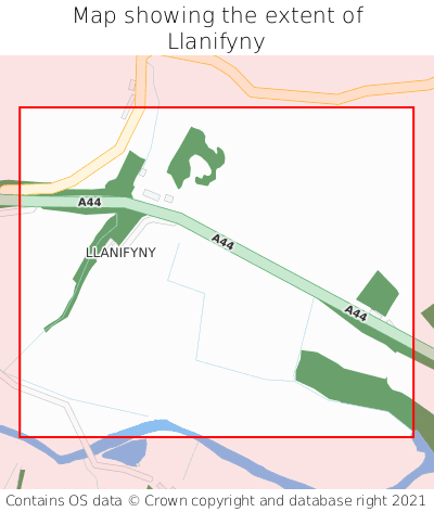 Map showing extent of Llanifyny as bounding box