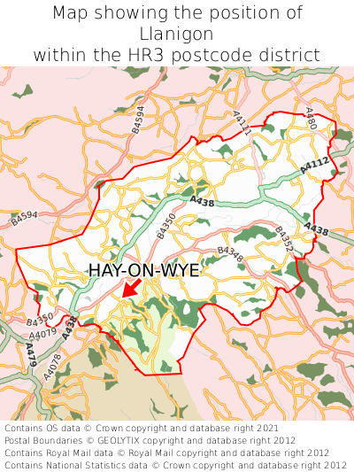 Map showing location of Llanigon within HR3