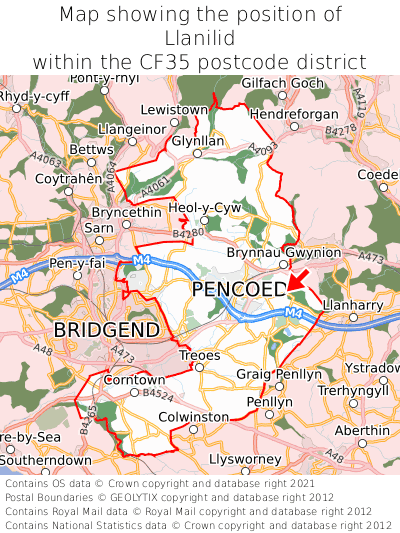 Map showing location of Llanilid within CF35