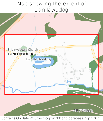 Map showing extent of Llanllawddog as bounding box