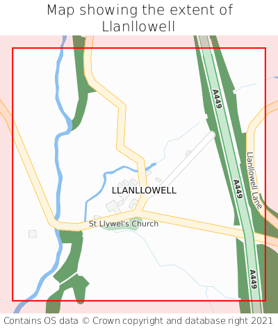 Map showing extent of Llanllowell as bounding box