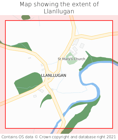Map showing extent of Llanllugan as bounding box