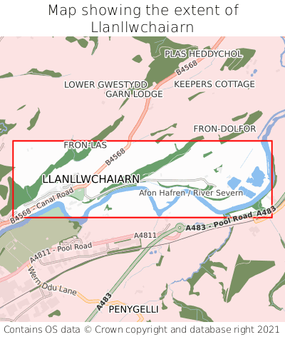 Map showing extent of Llanllwchaiarn as bounding box