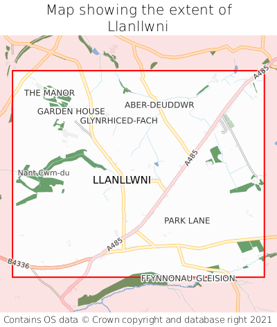 Map showing extent of Llanllwni as bounding box