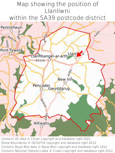 Map showing location of Llanllwni within SA39