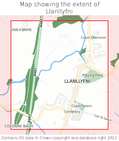Map showing extent of Llanllyfni as bounding box