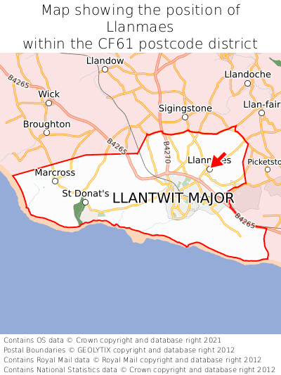 Map showing location of Llanmaes within CF61