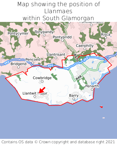 Map showing location of Llanmaes within South Glamorgan