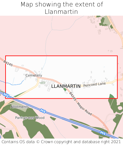 Map showing extent of Llanmartin as bounding box