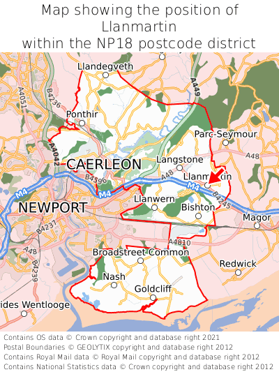Map showing location of Llanmartin within NP18