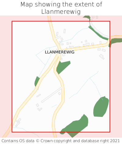 Map showing extent of Llanmerewig as bounding box