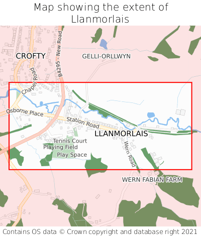 Map showing extent of Llanmorlais as bounding box