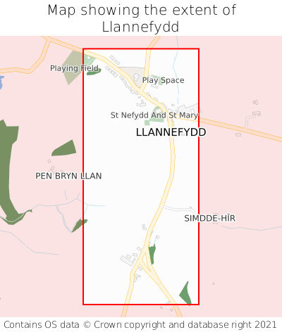 Map showing extent of Llannefydd as bounding box