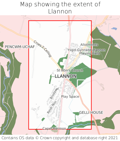 Map showing extent of Llannon as bounding box
