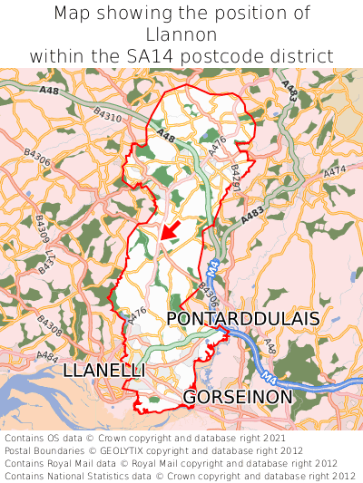 Map showing location of Llannon within SA14