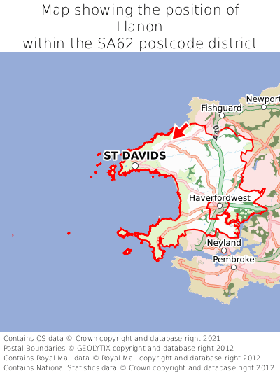 Map showing location of Llanon within SA62
