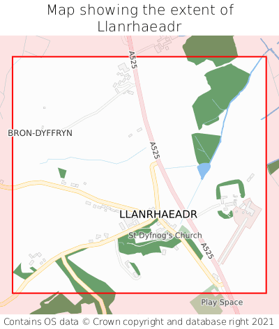 Map showing extent of Llanrhaeadr as bounding box