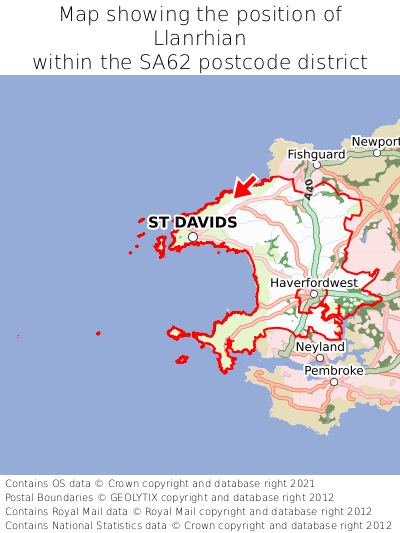 Map showing location of Llanrhian within SA62