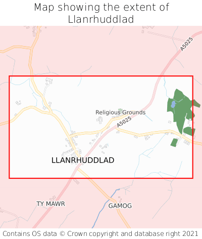 Map showing extent of Llanrhuddlad as bounding box