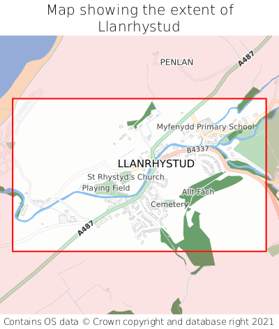 Map showing extent of Llanrhystud as bounding box